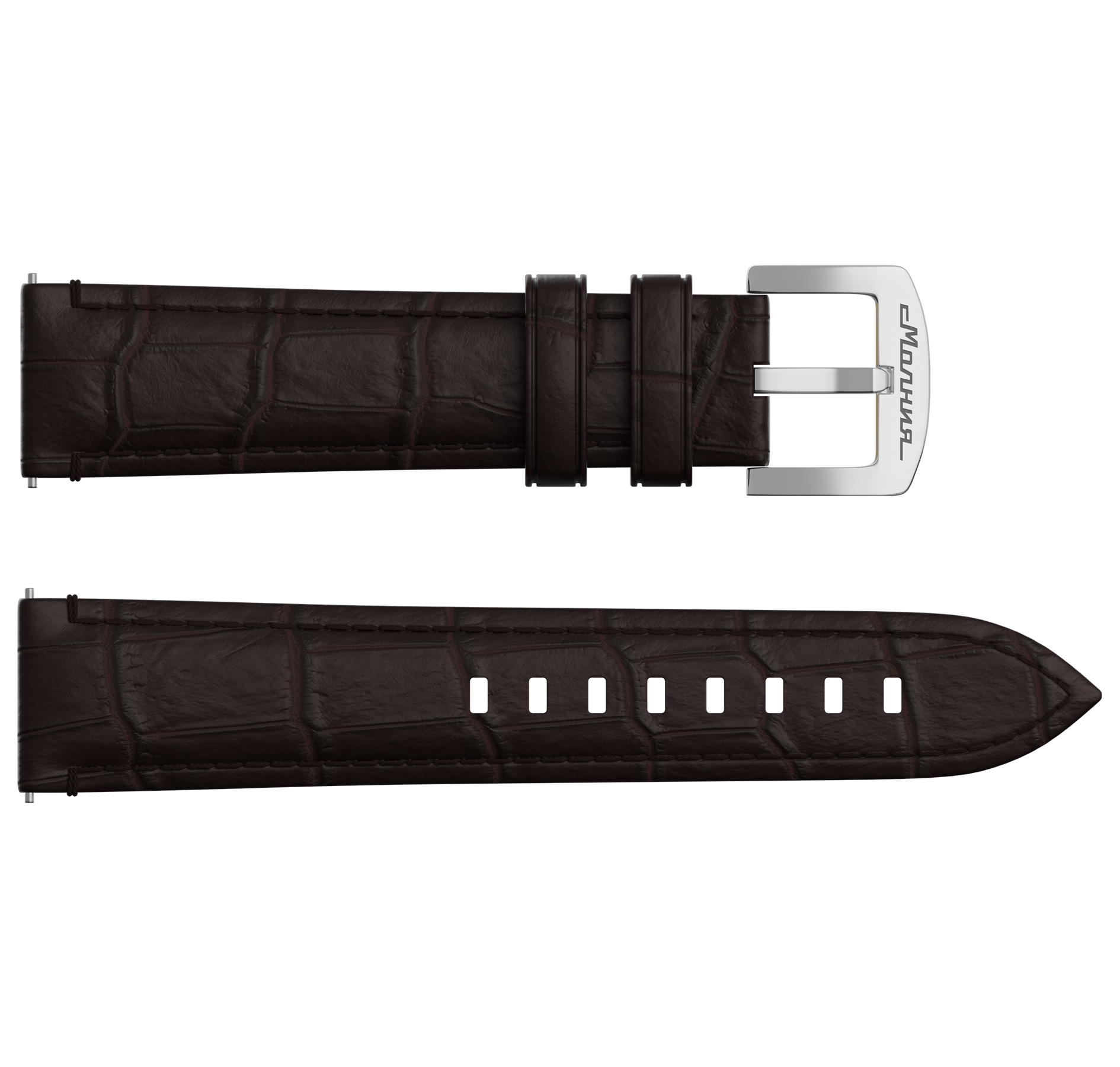 Embossed genuine leather, brown, buckle clasp
