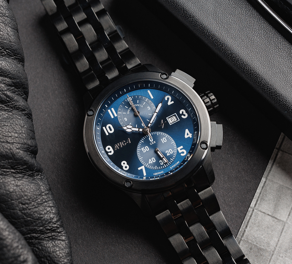 AChS-1 3520.D 44 mm quartz chronograph blue matt