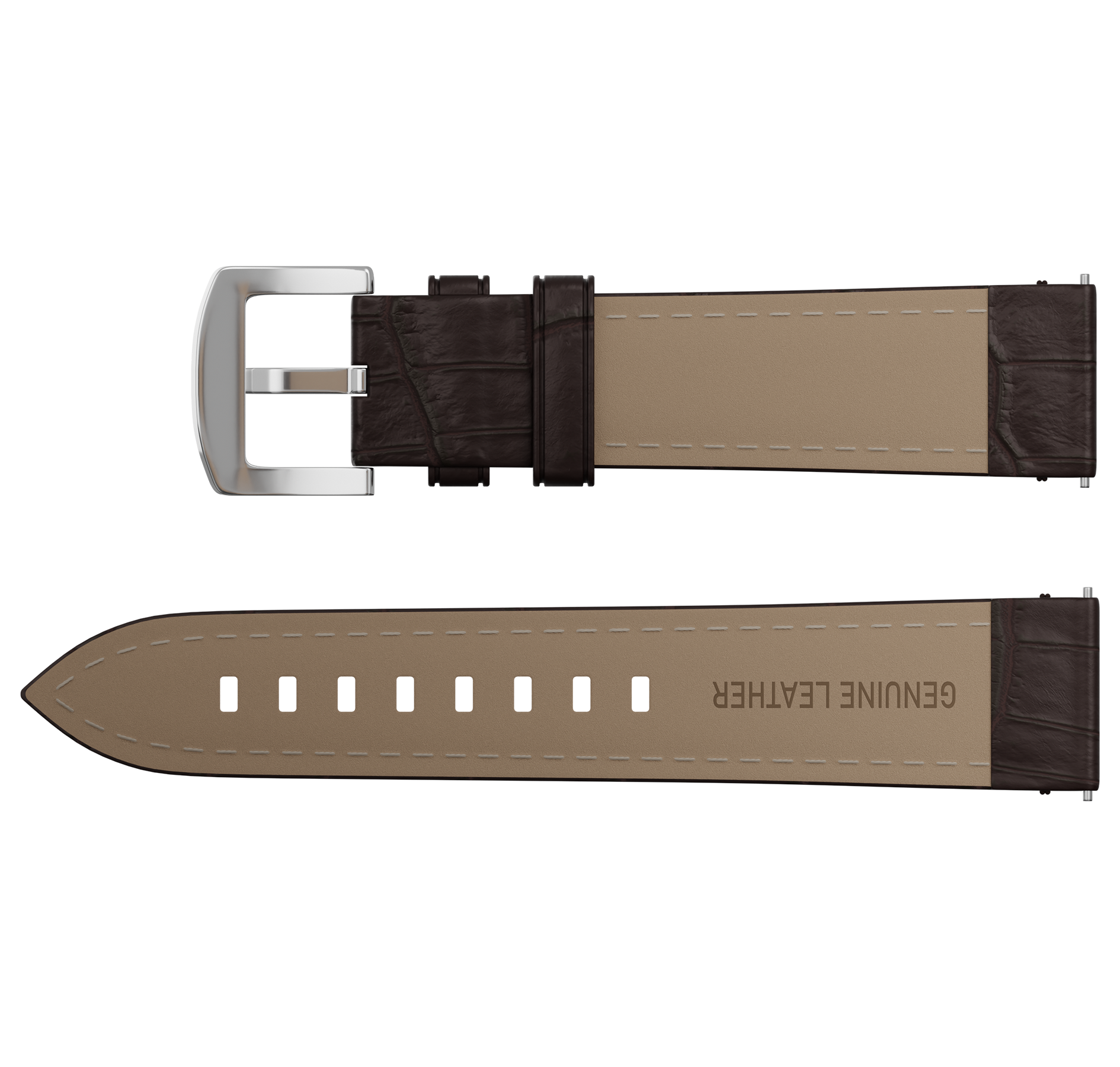 Embossed genuine leather, brown, buckle clasp