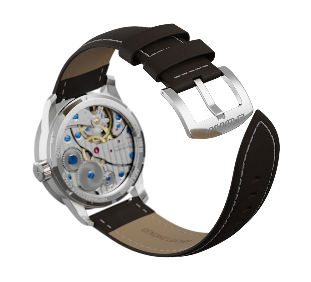 Dark brown nubuck genuine leather strap, quick-change system, military buckle