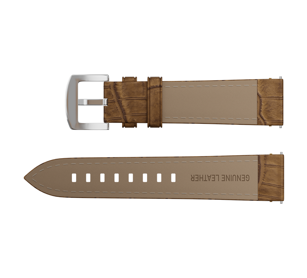 Embossed genuine leather, beige, buckle clasp