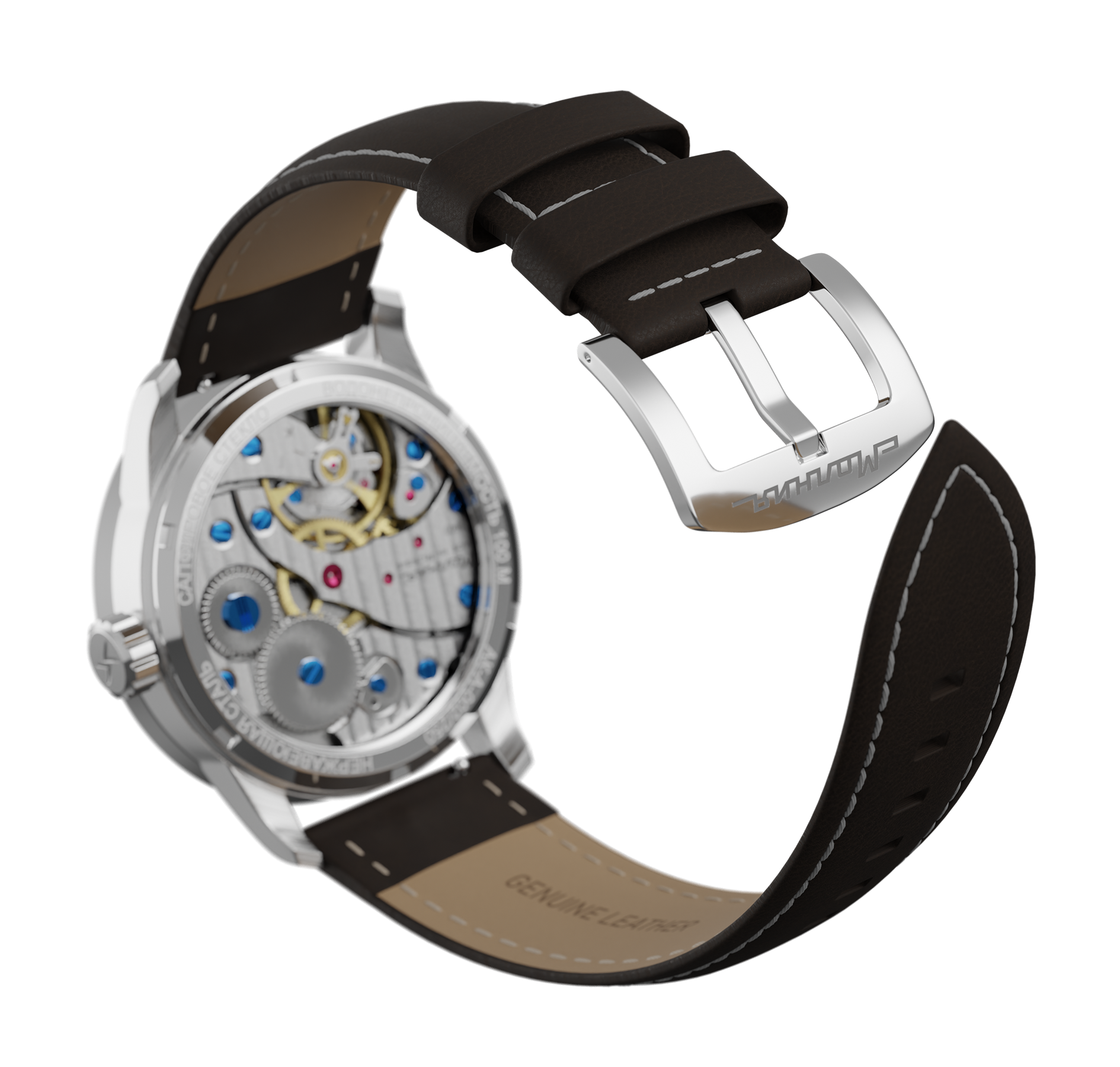 Dark brown nubuck genuine leather strap, quick-change system, military buckle