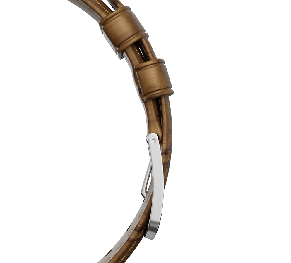 Embossed genuine leather, beige, buckle clasp