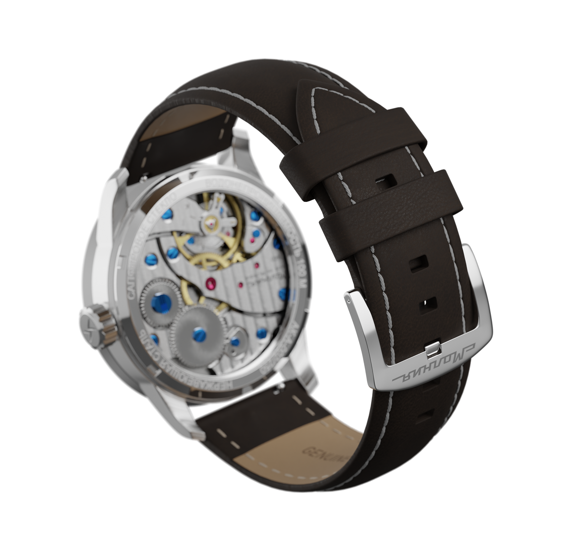 Dark brown nubuck genuine leather strap, quick-change system, military buckle