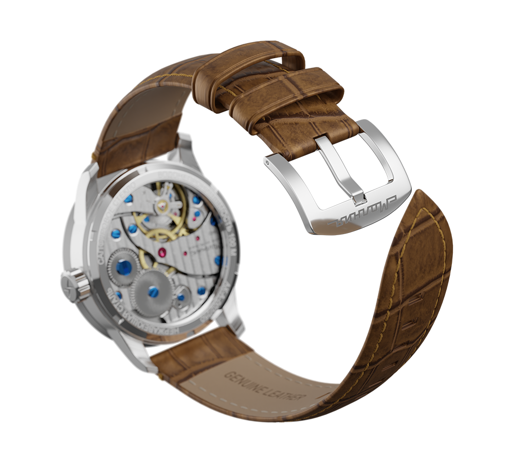 Embossed genuine leather, beige, buckle clasp