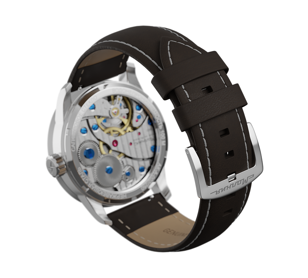 Dark brown nubuck genuine leather strap, quick-change system, military buckle