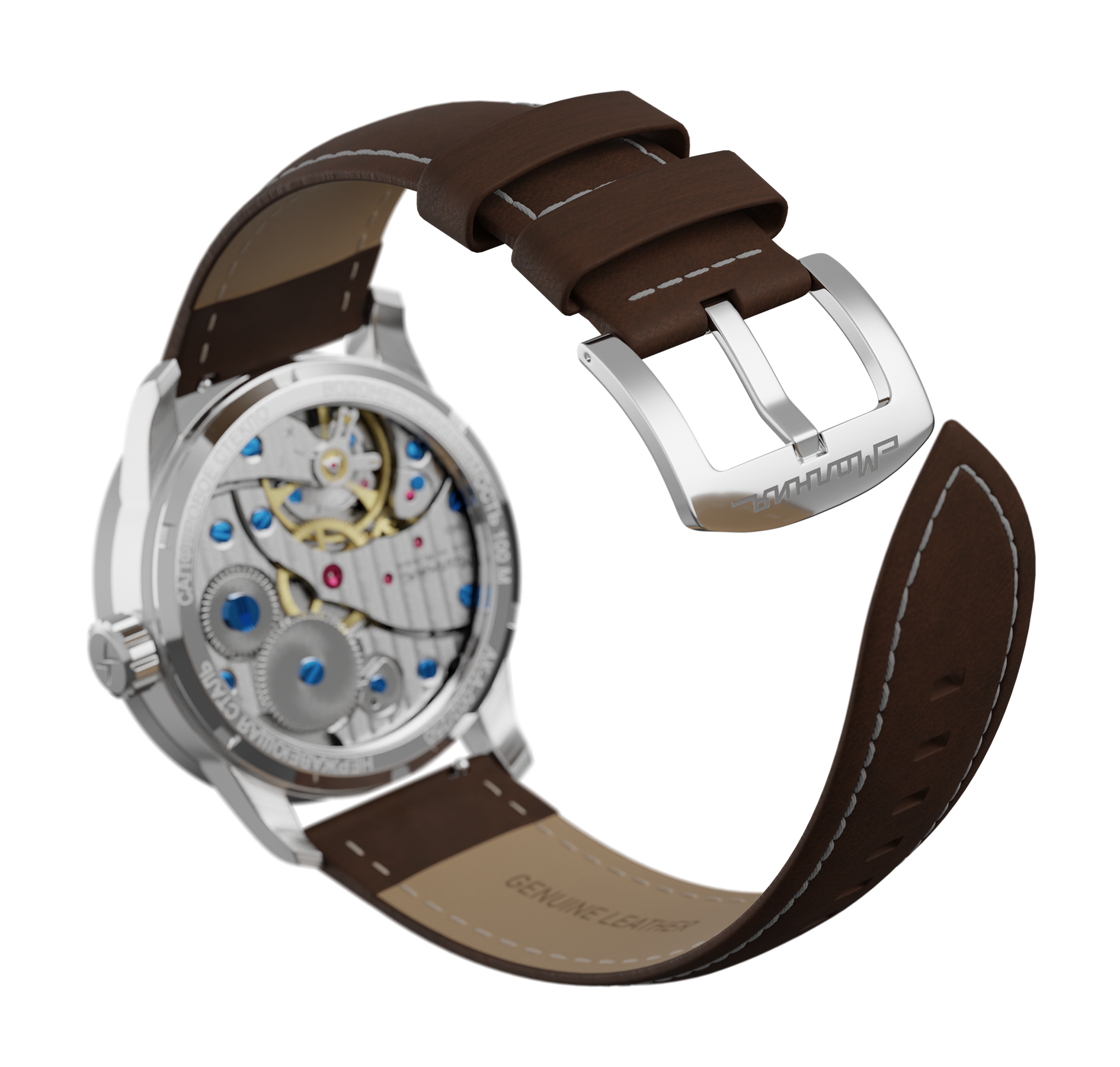 Brown nubuck genuine leather strap, quick-change system, military buckle